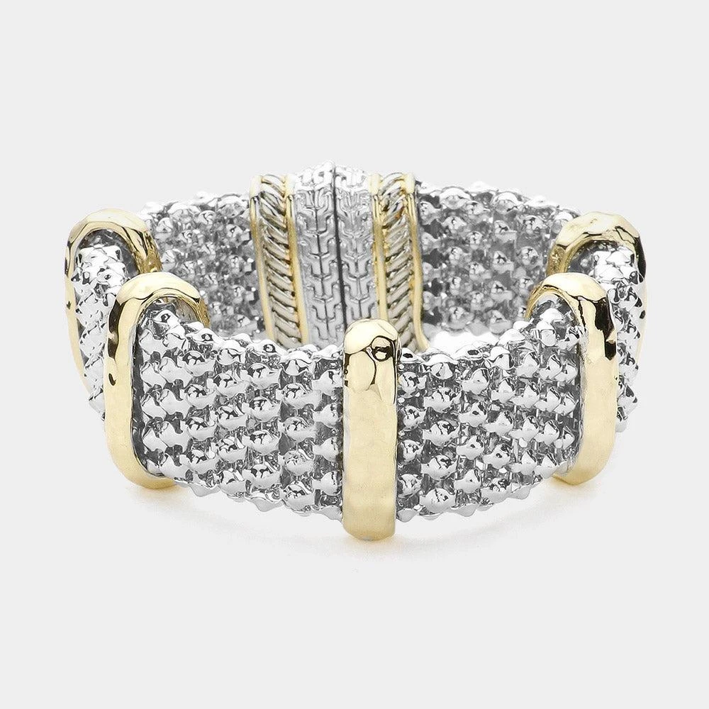 FASHNZFAB 14K Gold Plated Two Tone Metal Caviar Bold Magnetic Bracelet