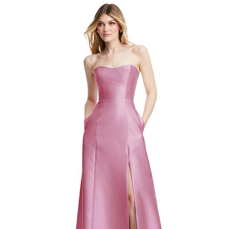 Alfred Sung Strapless A-line Satin Gown With Modern Bow Detail D842