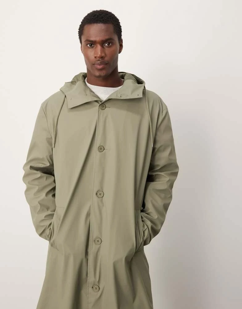 ASOS ASOS DESIGN rubberised trench coat with hood in khaki 2