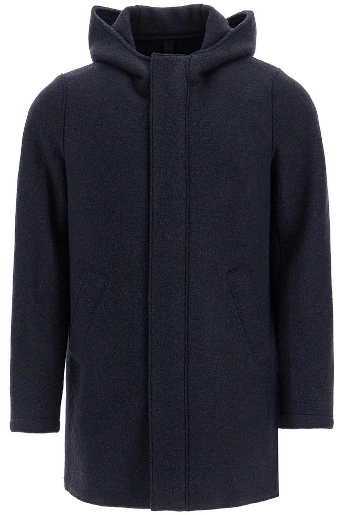 Harris Wharf London Men's Hooded Wool Coat In Boiled Wool 1