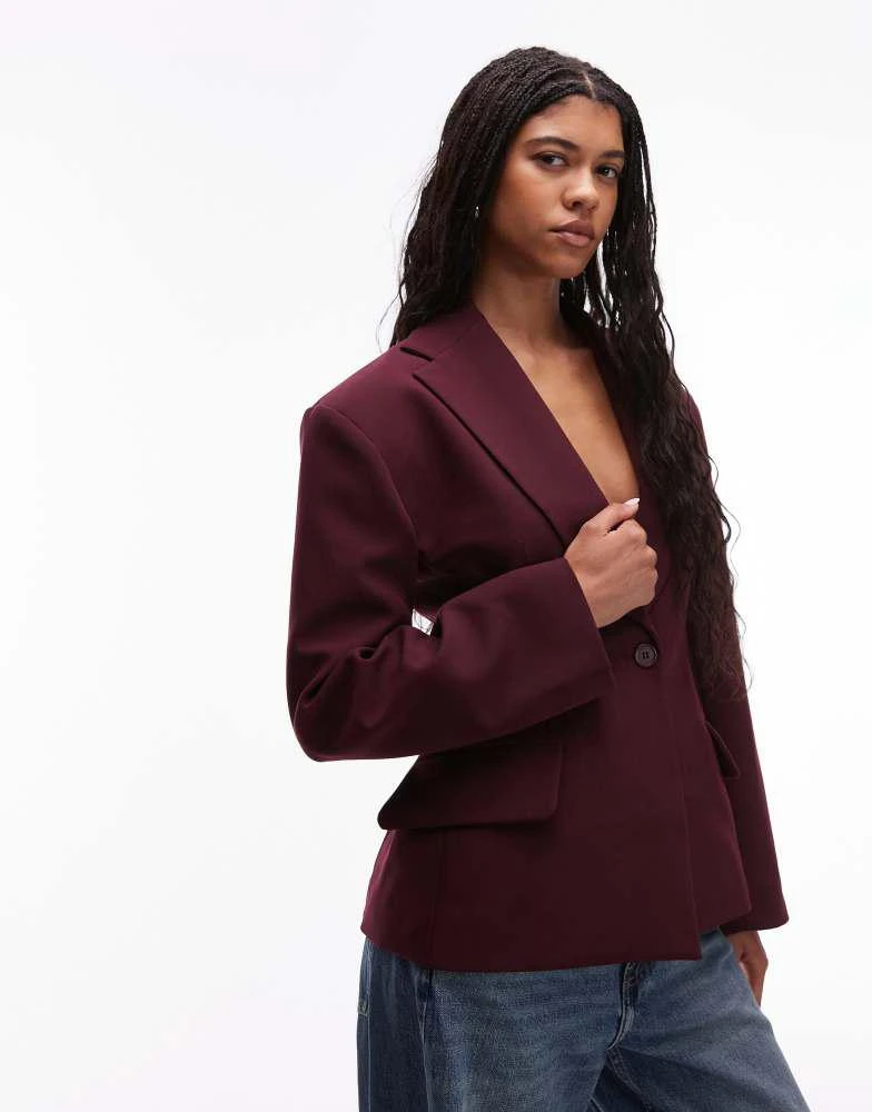 ASOS ASOS DESIGN sculpted cinch waist blazer in plum 3