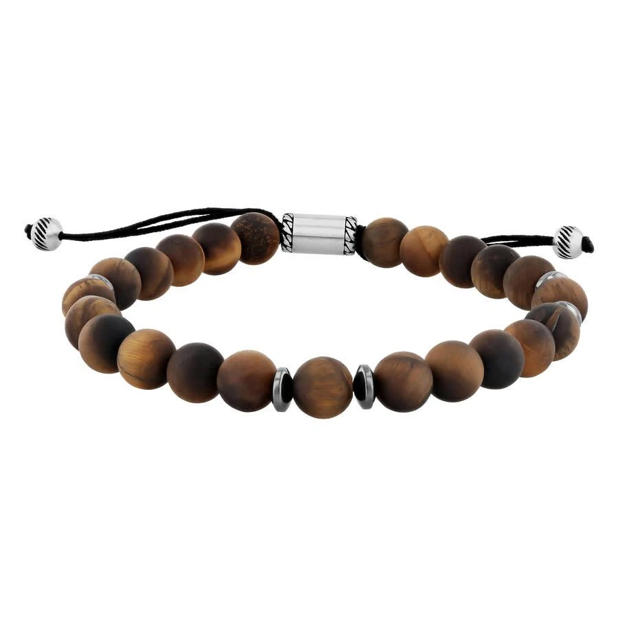 Robert Alton Stainless Steel and Tiger Eye Bead Bolo Bracelet