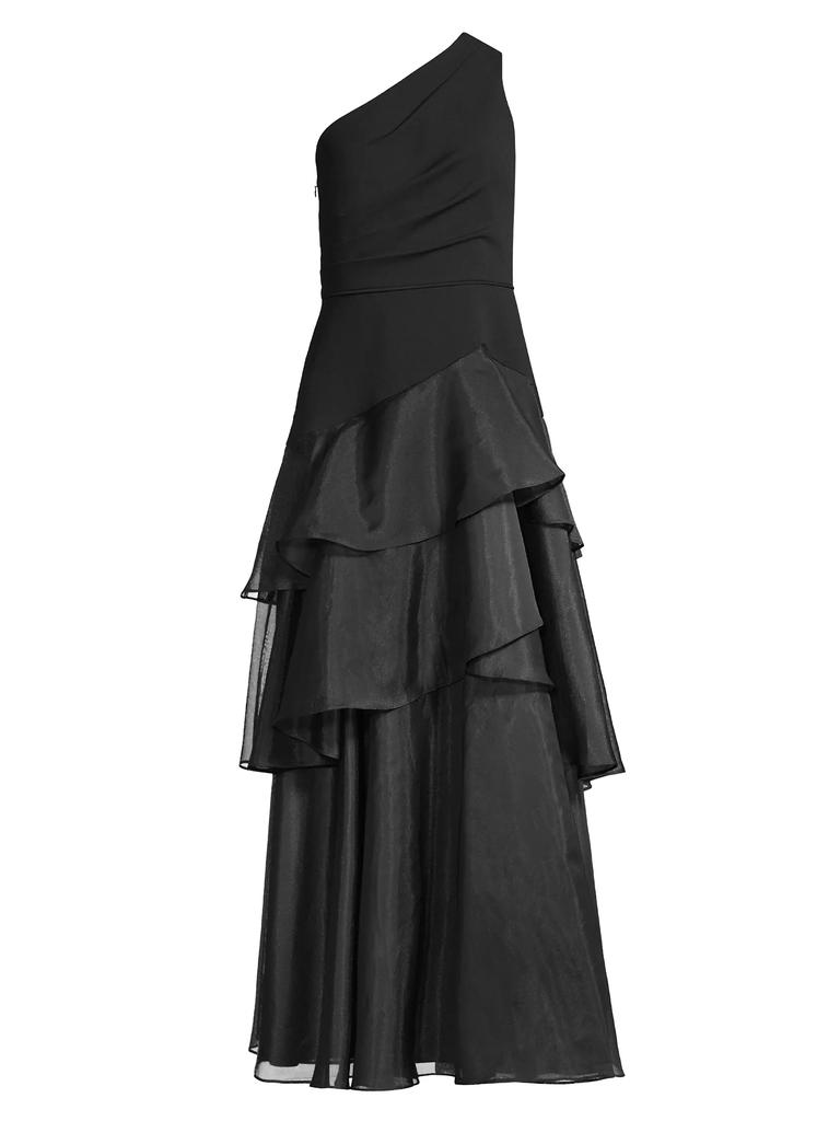 Aidan Mattox One-Shoulder Tiered Gown