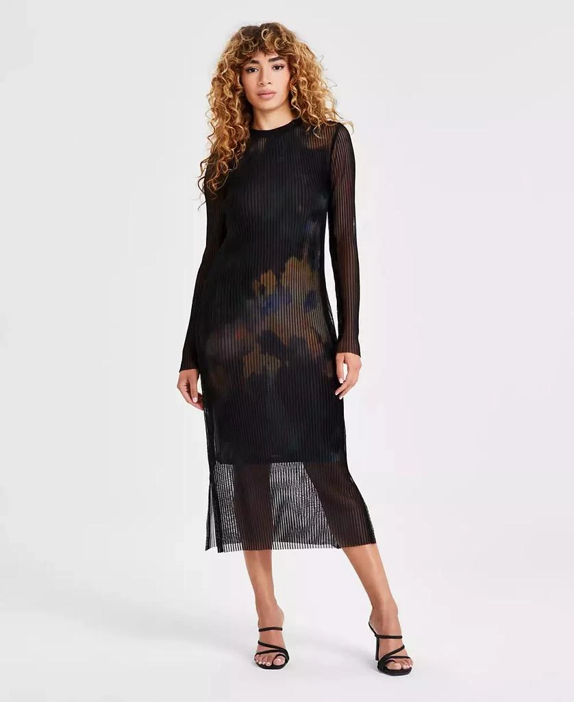 Bar III Women's Printed Mesh Rib Overlay Midi Dress, Created for Macy's 4