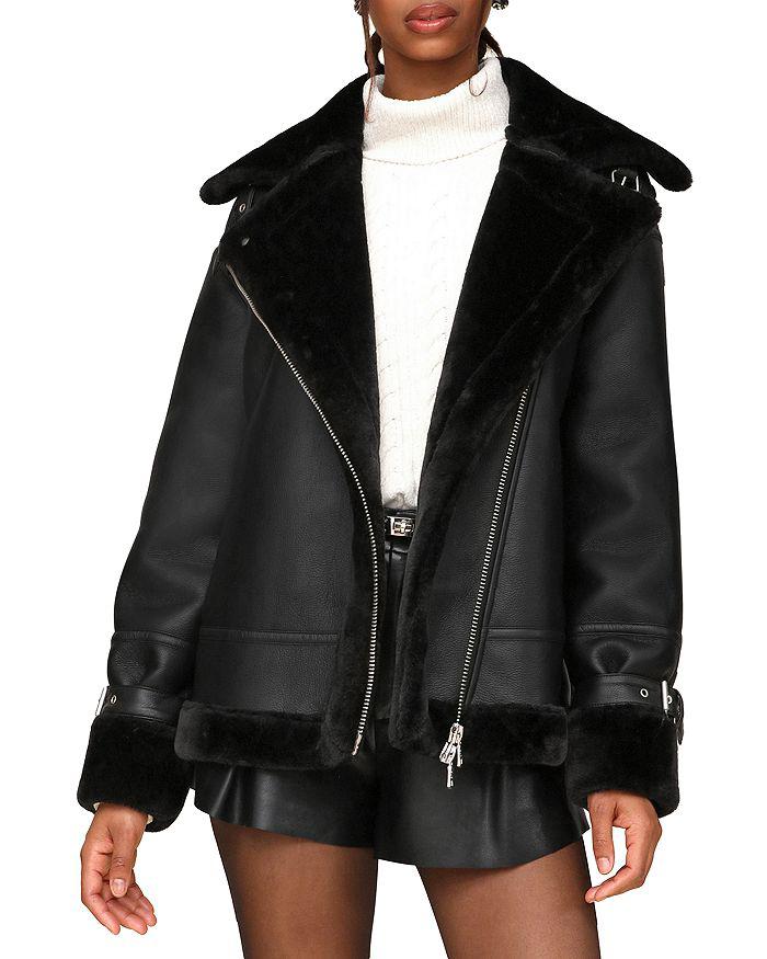 Avec Les Filles Oversized Faux Shearling Moto Coat