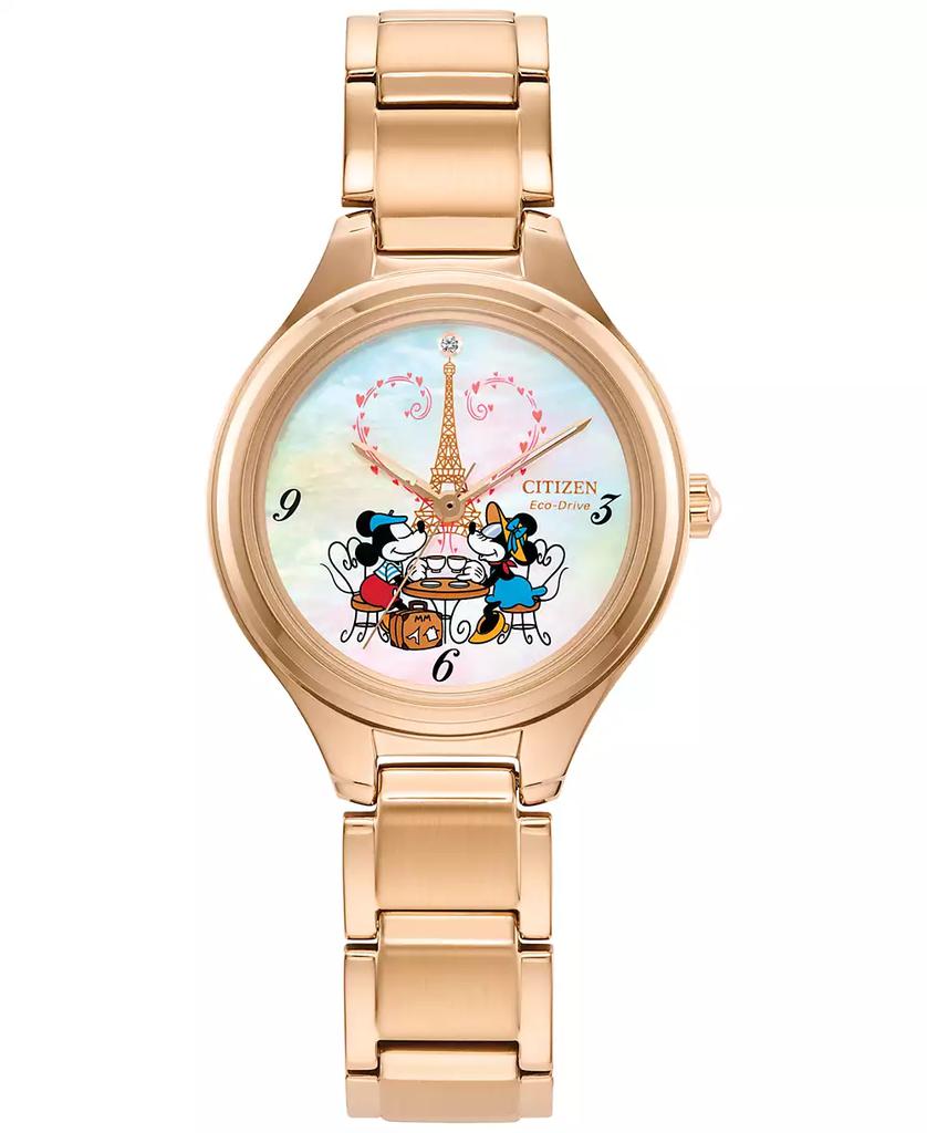 Citizen Eco-Drive Women's Disney Mickey & Minnie Take Paris Rose Gold-Tone Stainless Steel Bracelet Watch 29mm