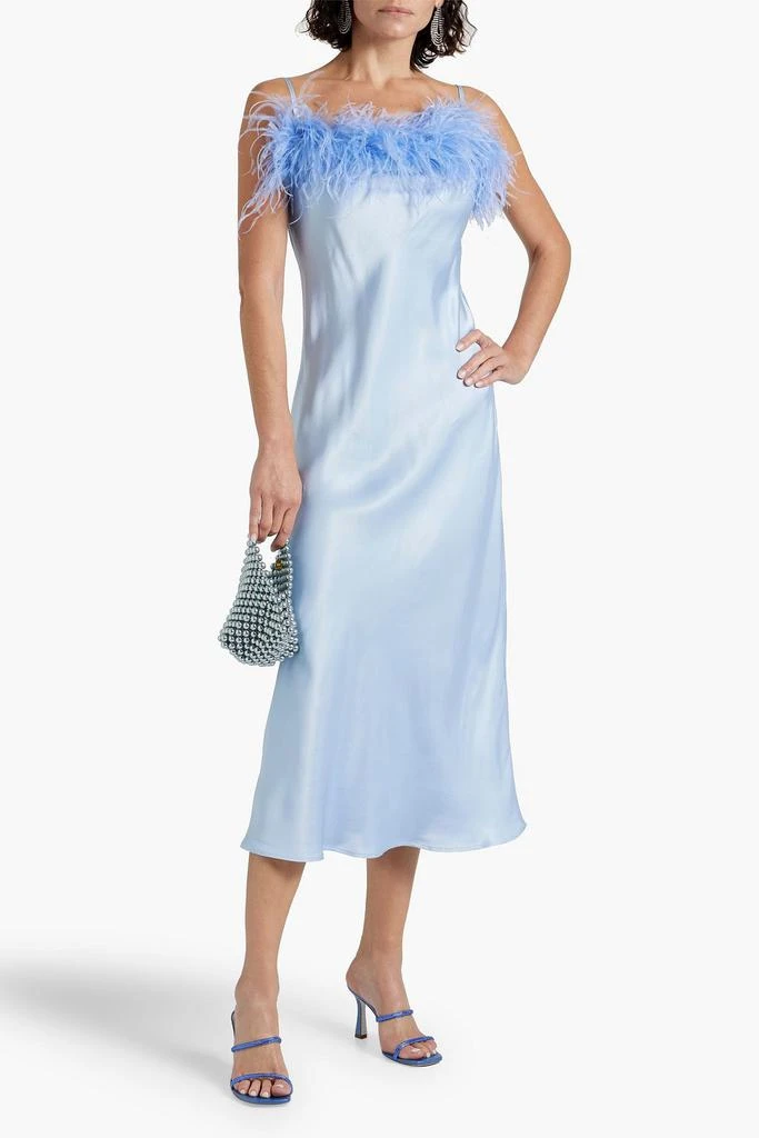 Sleeper Feather-embellished satin midi slip dress 2