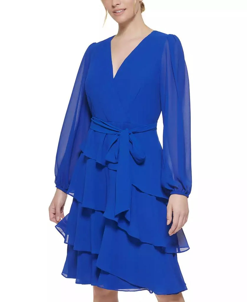 Jessica Howard Petite Blouson-Sleeve Tiered Chiffon Fit & Flare Dress 3