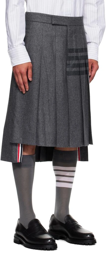 Thom Browne Gray Flannel 4-Bar Classic Midi Pleated Skirt 2