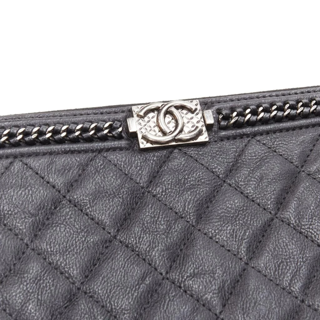 Chanel large boy o case quilted leather chain trim t pouch clutch bag 5