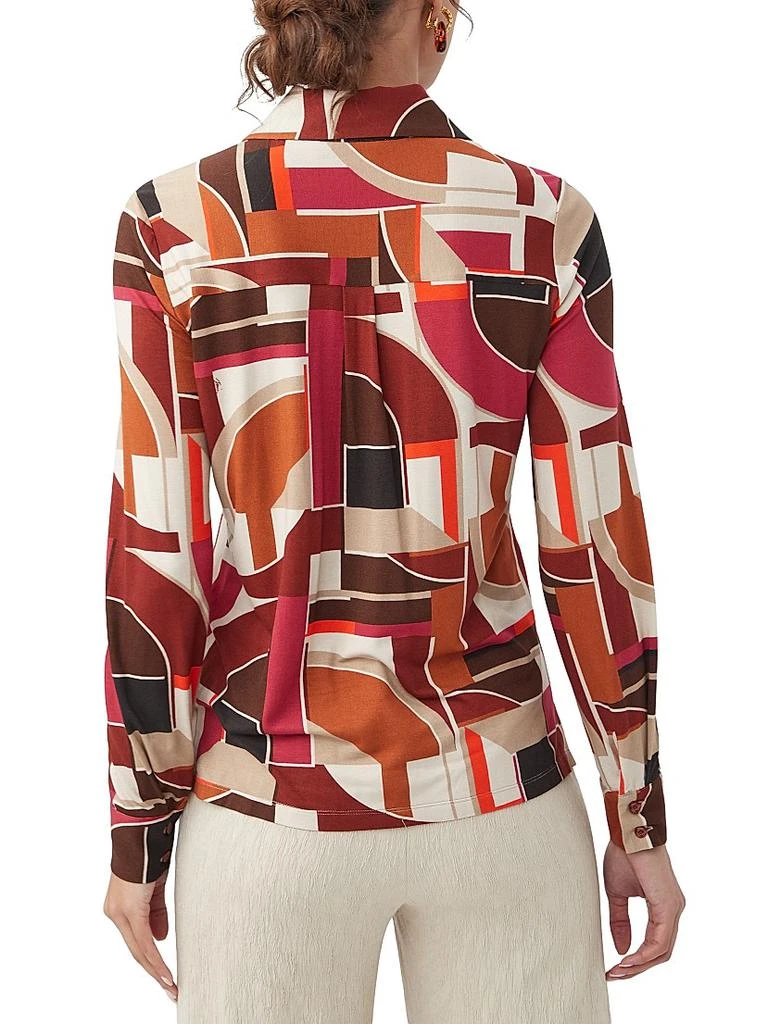 Trina Turk Radio City Geometric Jersey Long-Sleeve Shirt 4