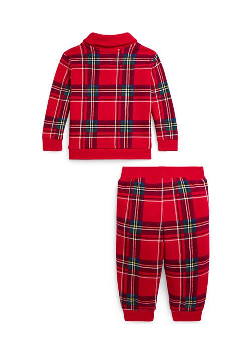 Ralph Lauren Lauren Childrenswear Baby Boys Plaid Fleece Pullover Jogger Pants Set