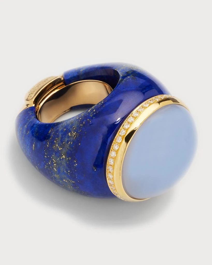 Sanalitro 18K Lapis Lazuli Ring with Chalcedony Cabochon and Diamonds, Size 6-8 3