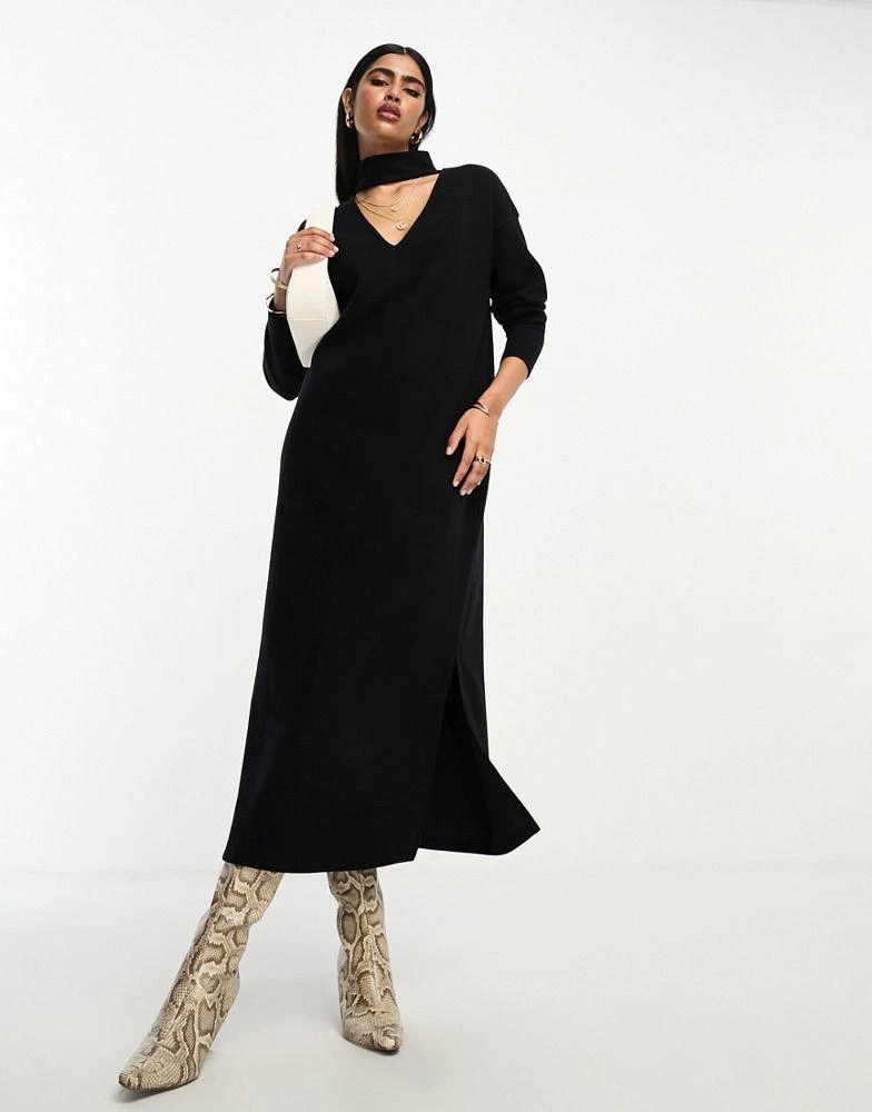 ASOS ASOS DESIGN supersoft choker detail long sleeve midi jumper dress in black 4