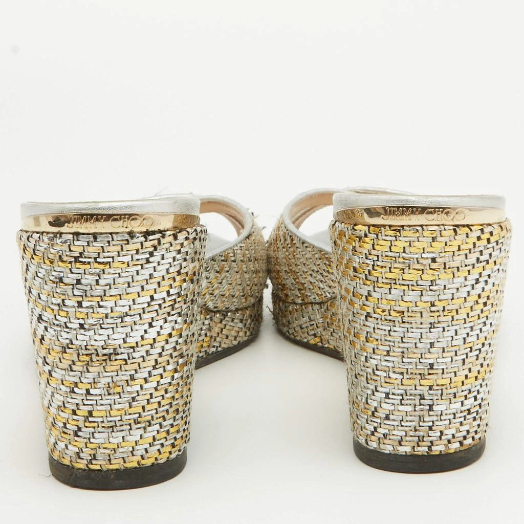 Jimmy Choo Jimmy Choo Metallic Leather and Raffia Almer Wedge Sandals Size 38.5 5
