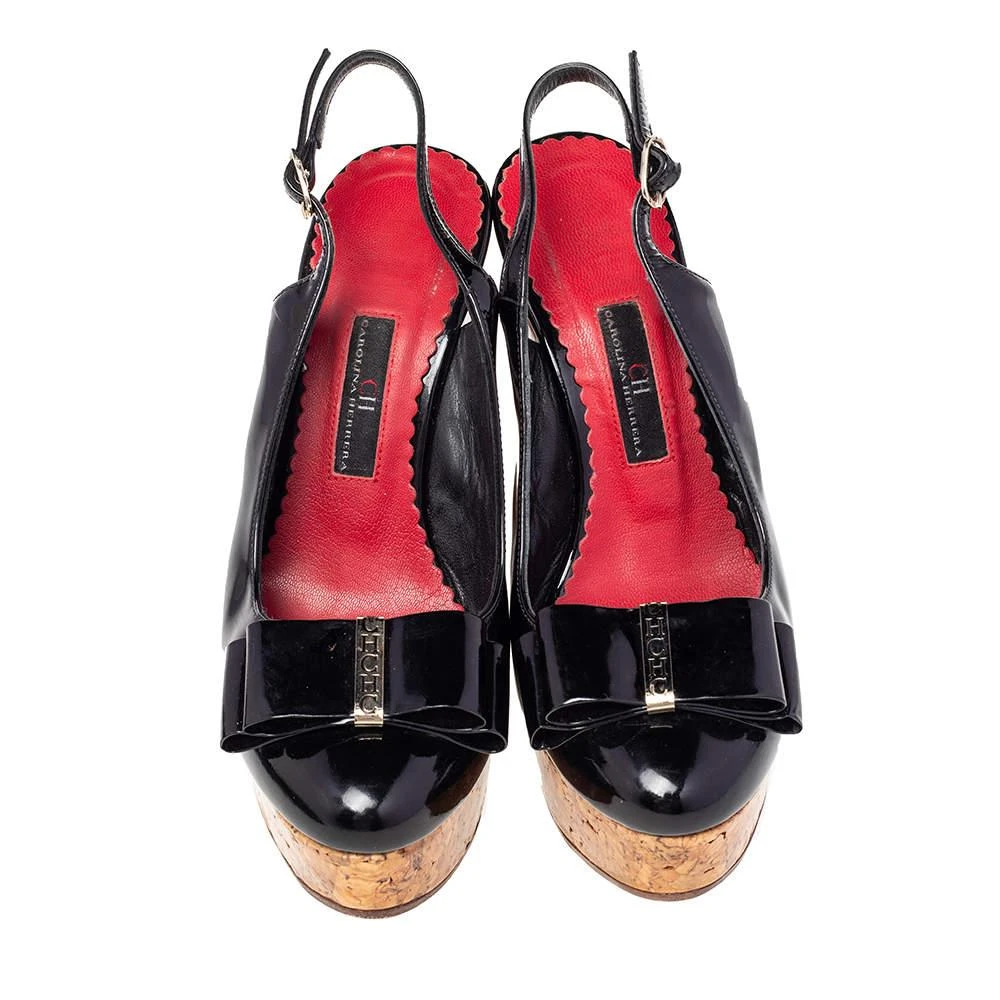 CH Carolina Herrera CH Carolina Herrera Black Leather Bow Wedge Sandals Size 37 3
