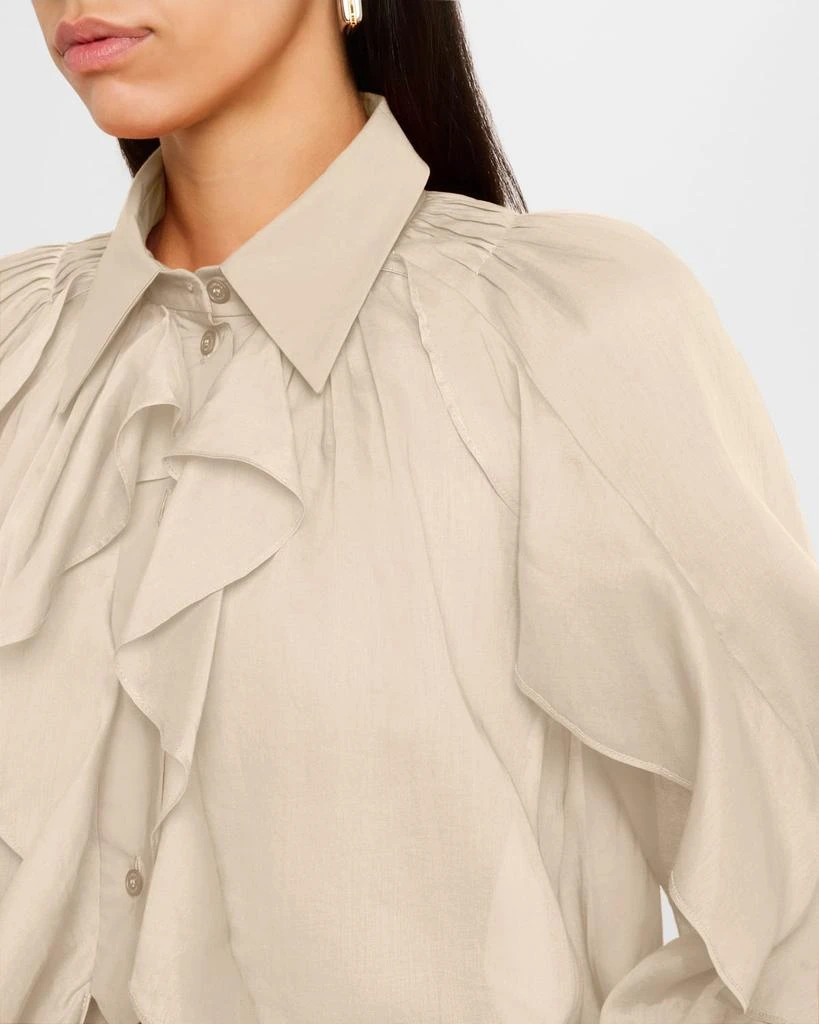 Alberta Ferretti Ruffle High-Low Button-Down Blouse 5