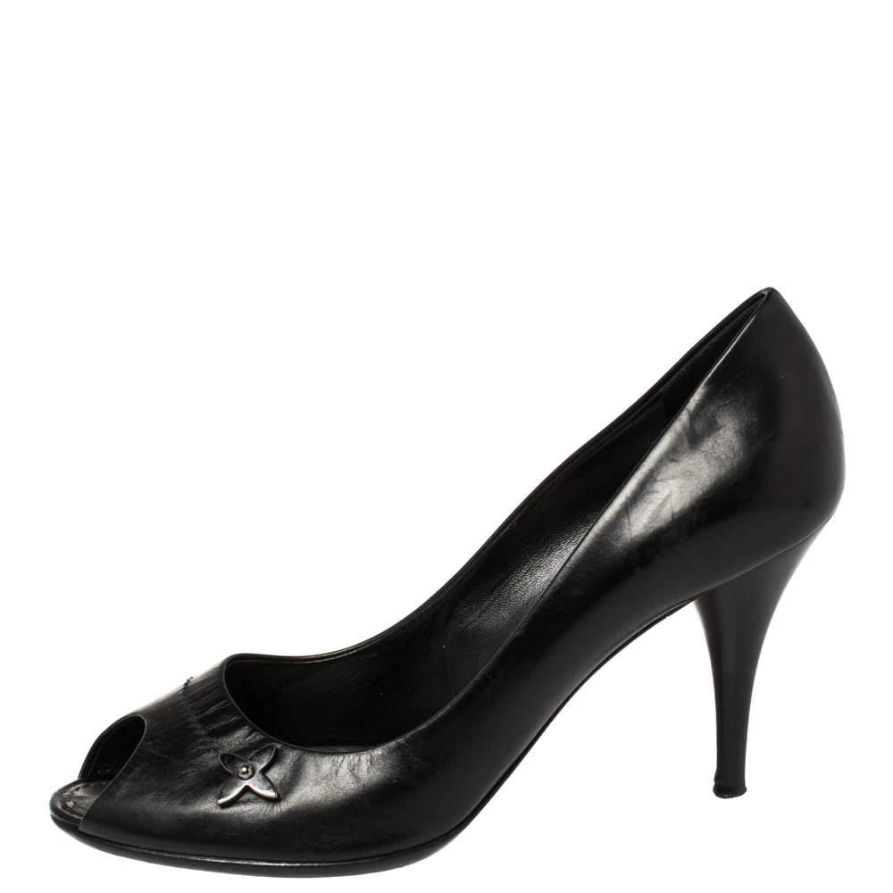 Louis Vuitton Louis Vuitton Black Leather Peep Toe Pumps Size 38.5 2