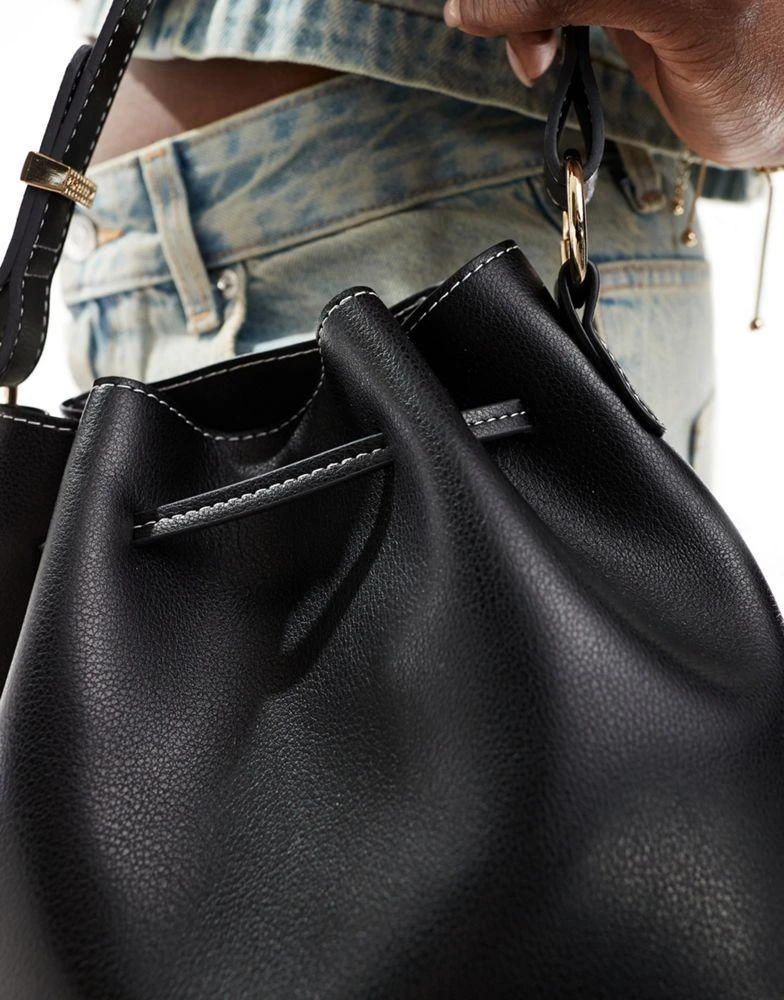 ASOS ASOS DESIGN bonded bucket bag with contrast stitch and removable crossbody strap in black 3