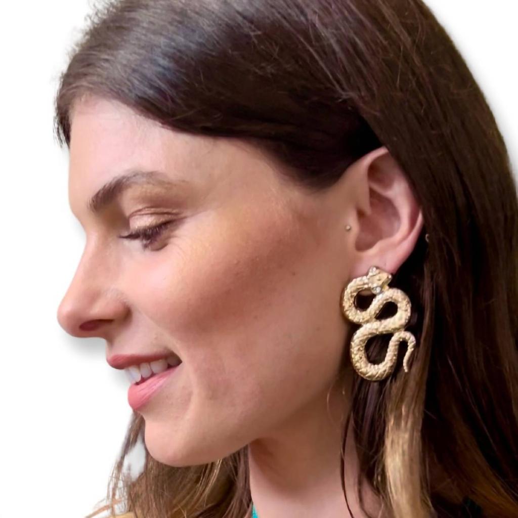 Jagged Halo Jewelry Women's Python Earrings In 18K Yellow Gold Filled