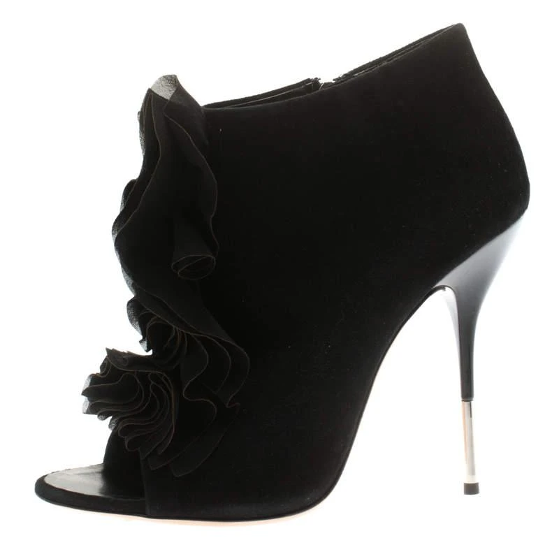 Giuseppe Zanotti Giuseppe Zanotti Black Suede Peep Toe Silk Ruffle Detail Ankle Booties Size 40.5 1