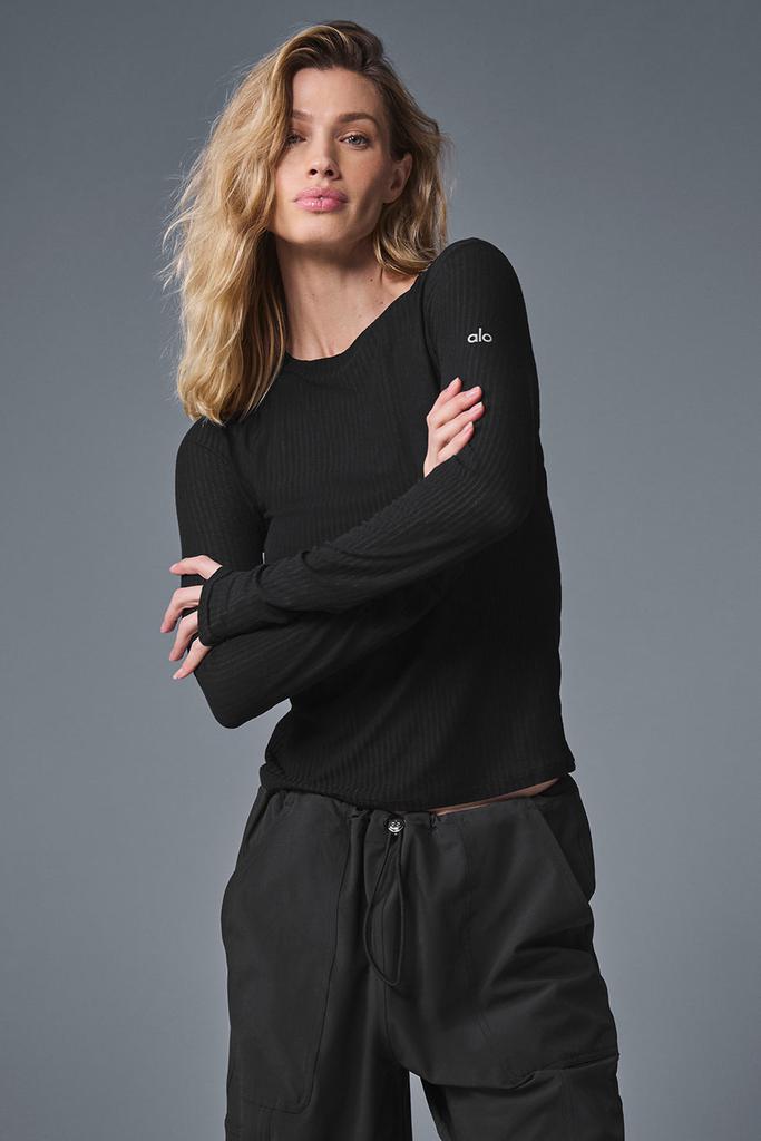 Alo Ribbed Sea Coast Long Sleeve - Black