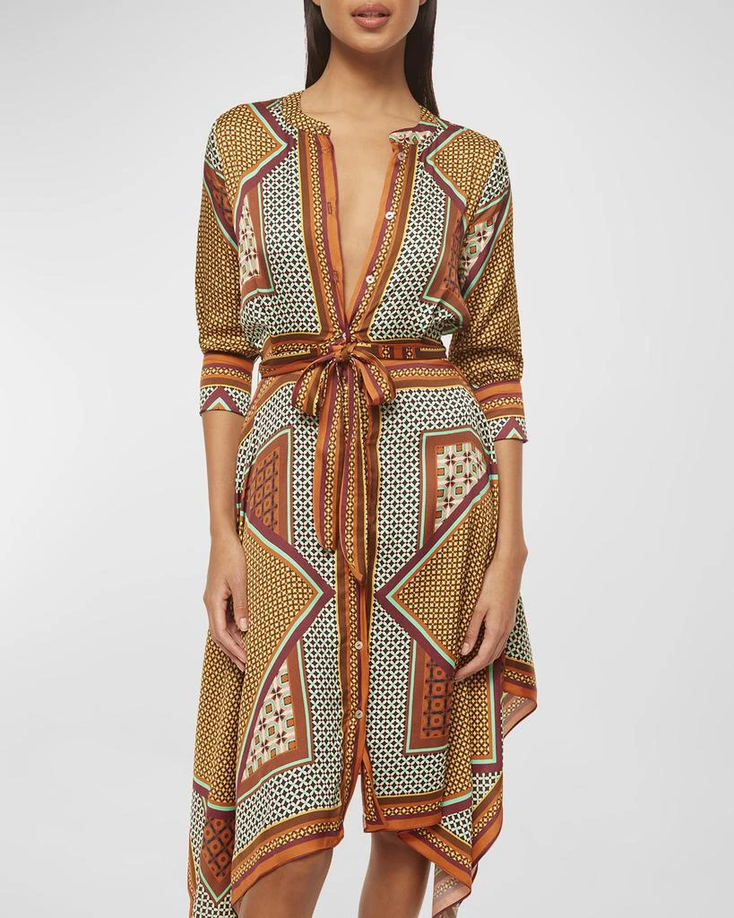 MISA Solmaz Scarf Printed Tie-Waist Midi Shirtdress 2