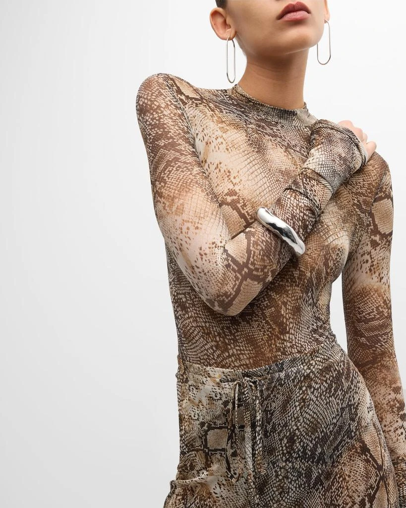 LAPOINTE Snakeskin-Print Mesh Mock-Neck Long-Sleeve Bodysuit 7