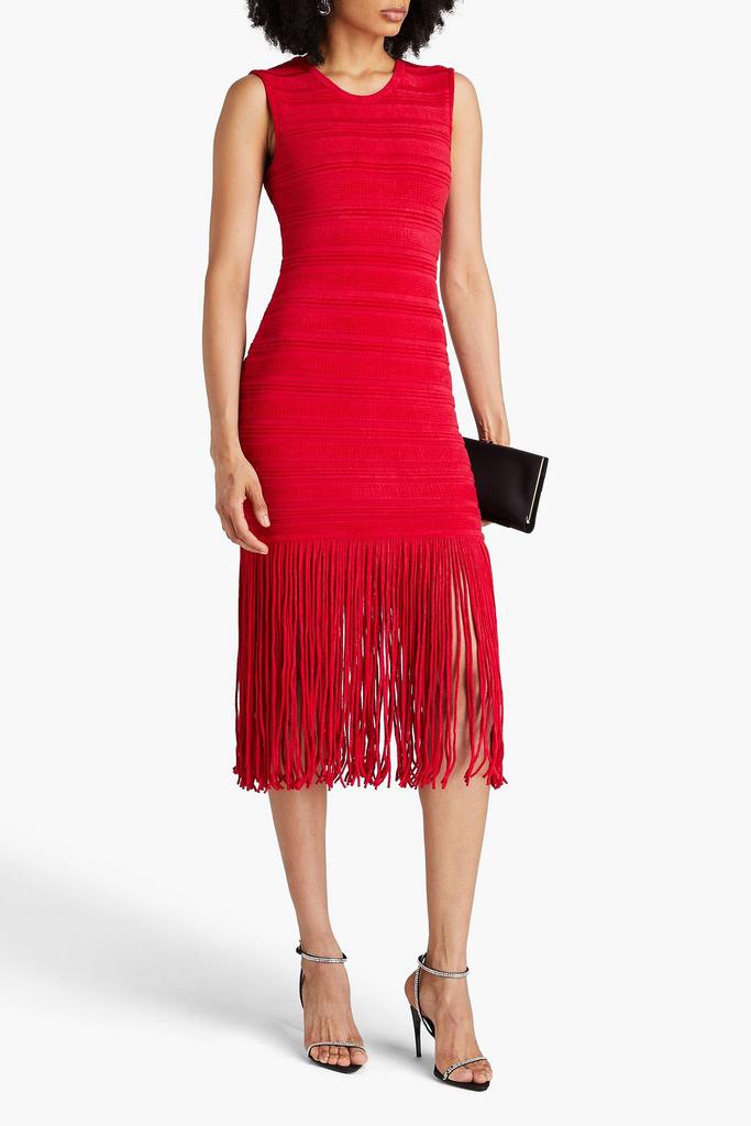 Herve Leger Fringed textured chenille midi dress