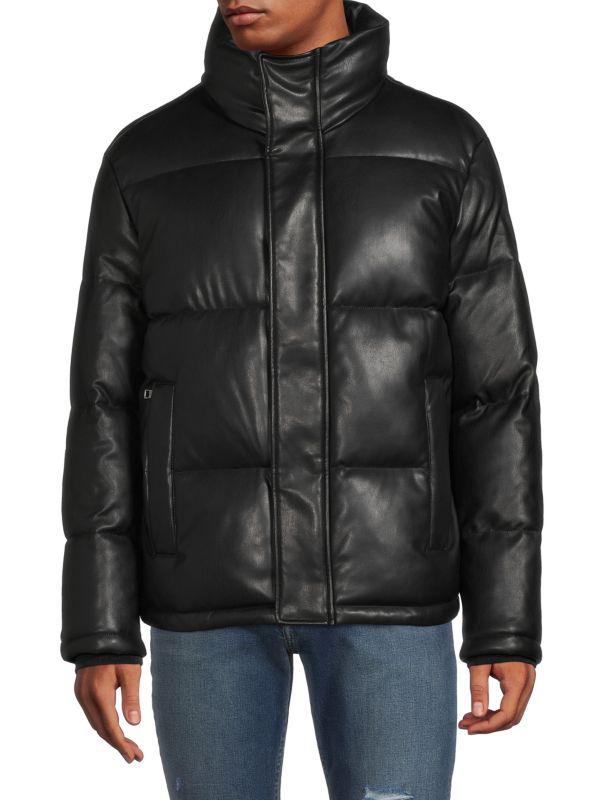 Calvin Klein ​Mock Neck Faux Leather Puffer Jacket