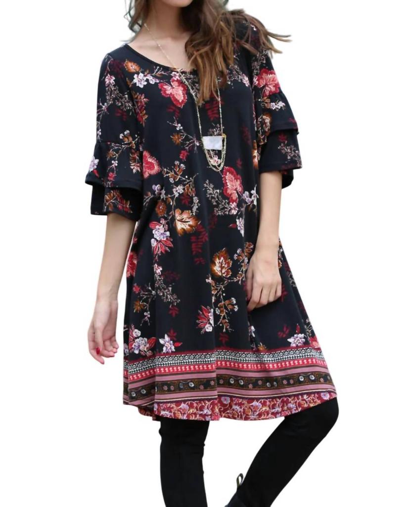 Angie Angie - Floral Double Ruffle Sleeve Dress