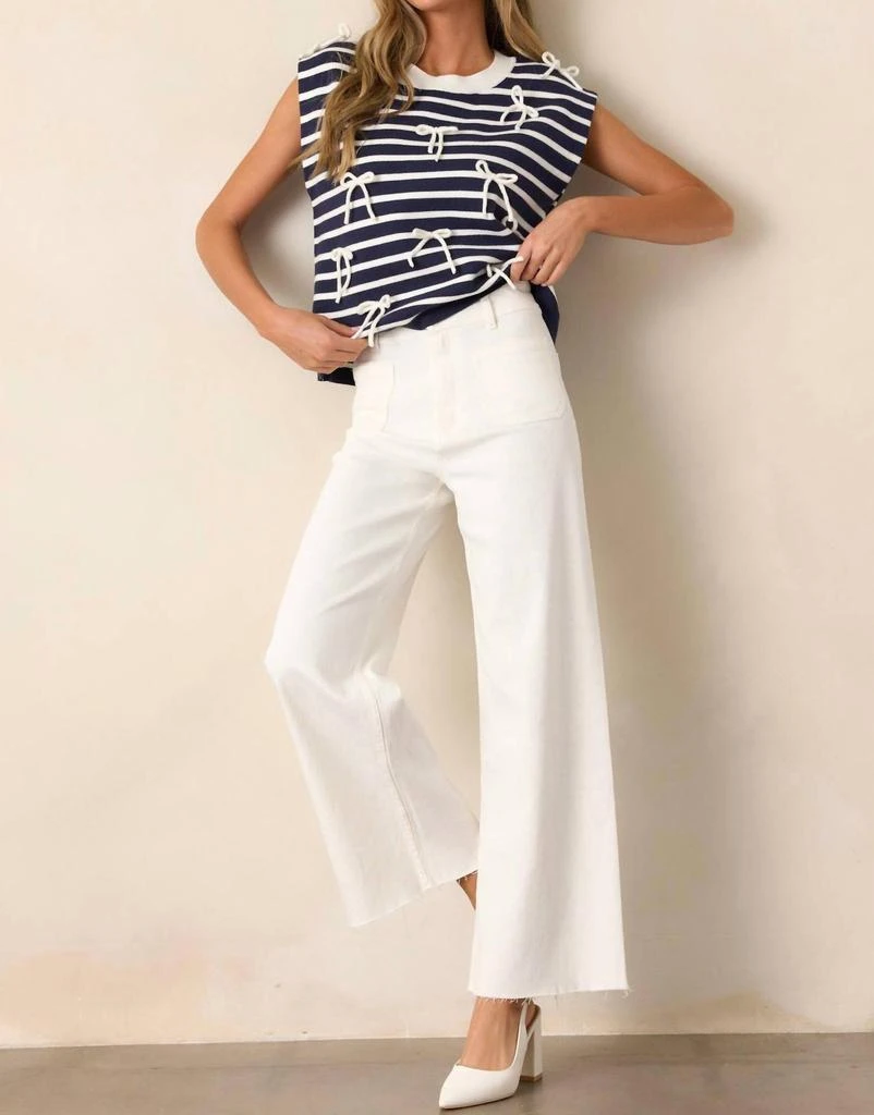 entro Leah Striped Bow Cap Sleeves Top In Navy 4