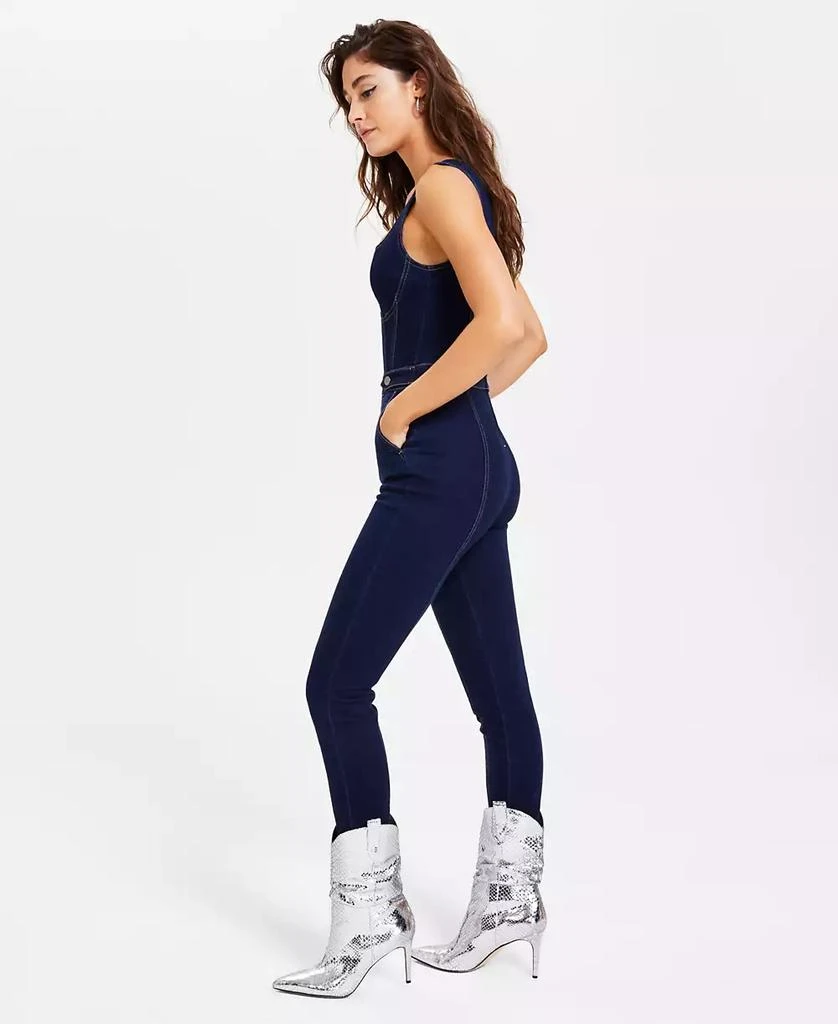 GUESS Women's Carla Denim Sleeveless Corset-Structure Jumpsuit 3