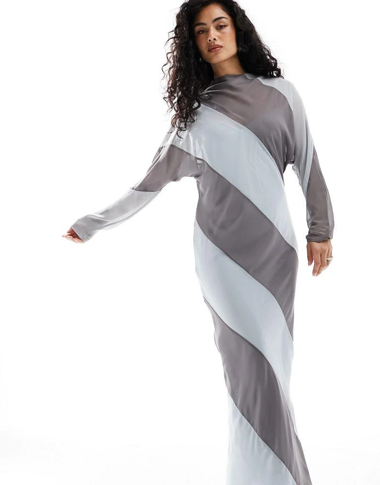 ASOS ASOS DESIGN high neck stripe maxi dress in charcoal stripe 4