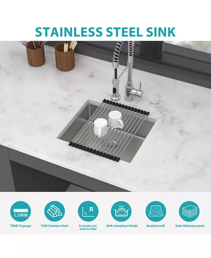 Flynama 18x16x5.5inch ADA Compliant Kitchen Sink Undermount Stainless Steel Single Bowl 16 Gauge 5