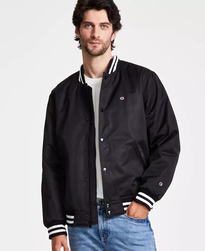 CHAMPION Men's Classic Logo Striped-Trim Varsity Jacket