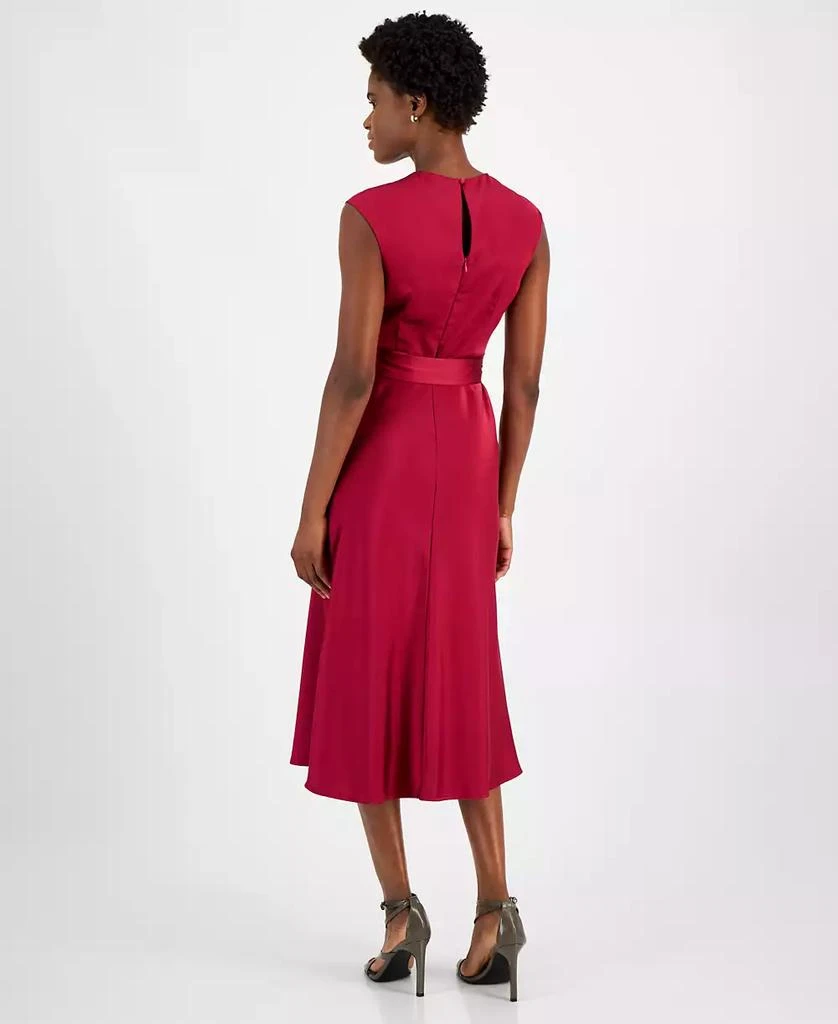 Tahari Petite Pleated-Neck Sleeveless Tie-Waist Midi Dress 2