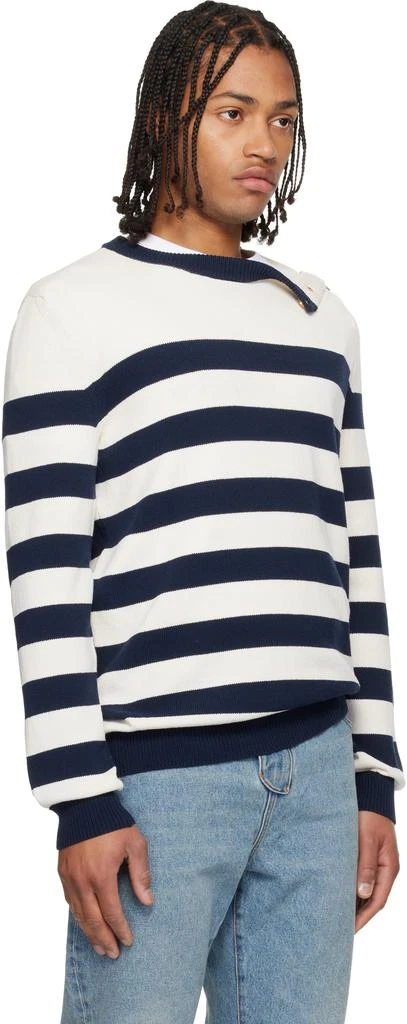 Balmain White 
Navy Buttoned Marinière Knit Sweater 2