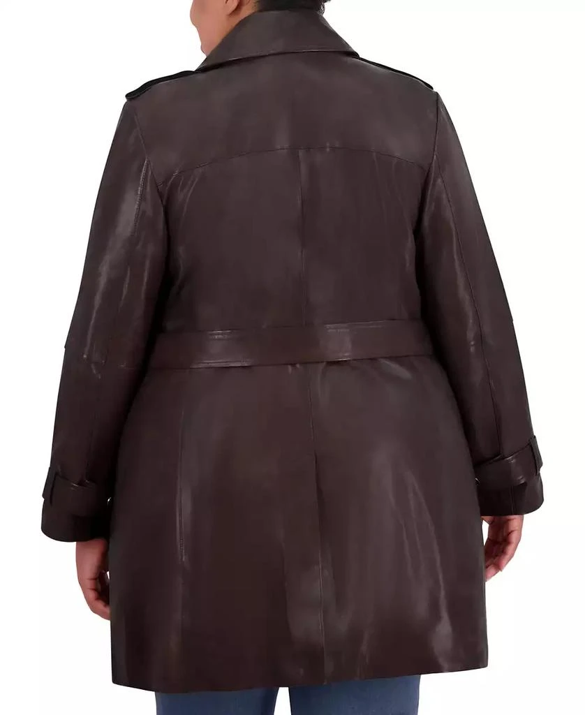 Tahari Womens Plus Size Natalie Belted Leather Trench Coat 2