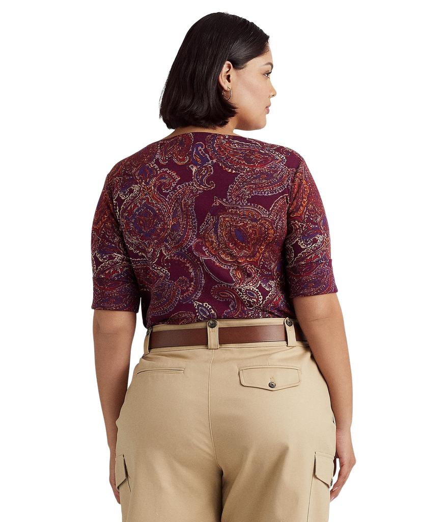 LAUREN Ralph Lauren Plus Size Paisley Stretch Cotton Boatneck Top