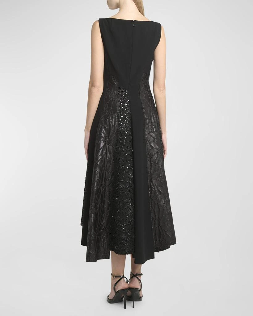 Talbot Runhof Mixed-Media Black Iris Tweed Paneled Midi Dress 4