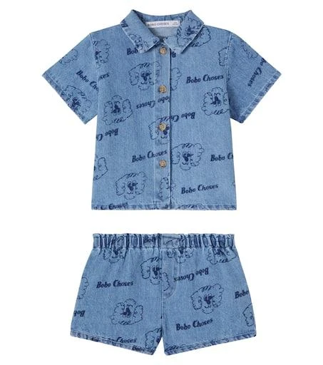 BOBO CHOSES Baby Pickles The Dog denim shirt and shorts set 4