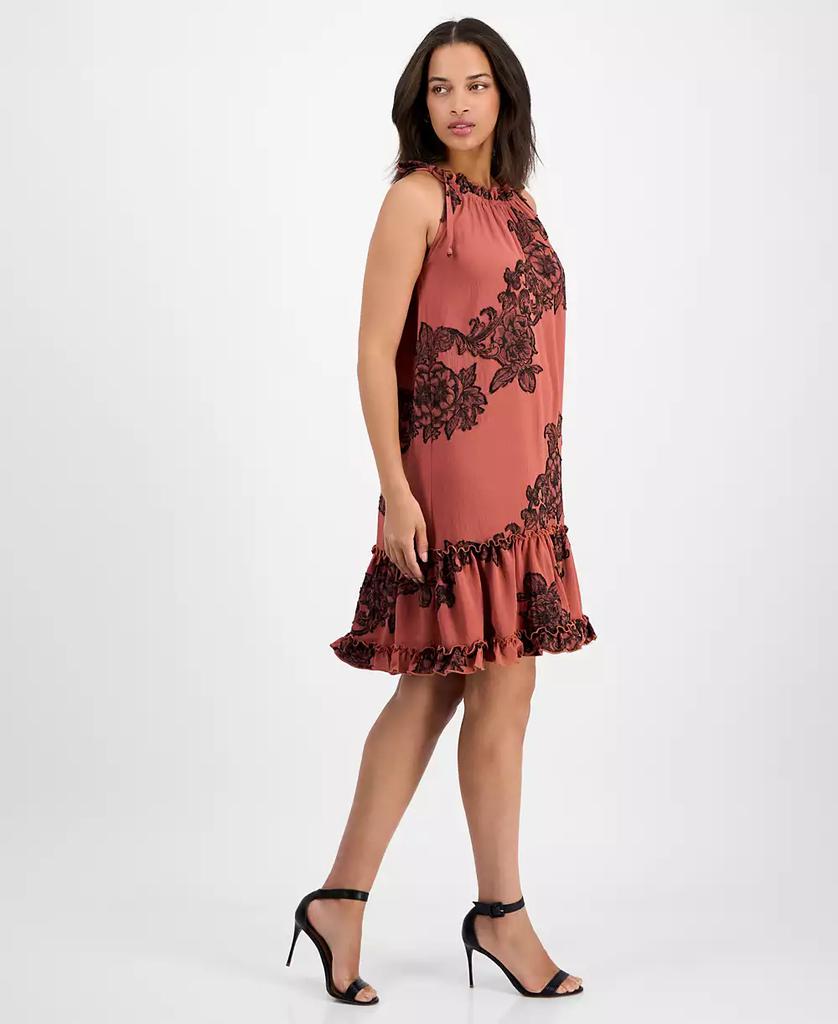 Robbie Bee Women's Printed Ruffle-Neck Sleeveless Mini Dress