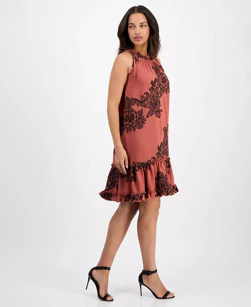 Robbie Bee Women's Printed Ruffle-Neck Sleeveless Mini Dress 2