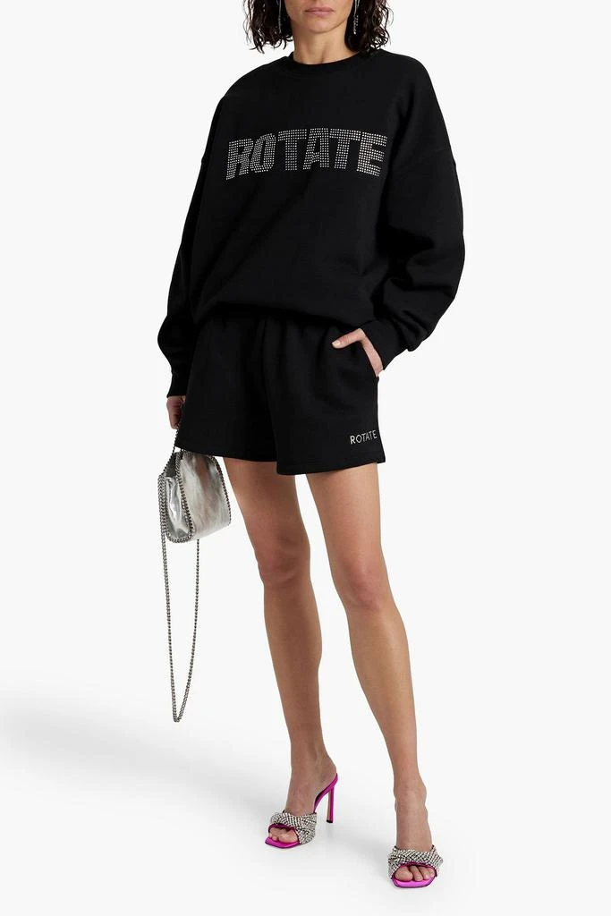 ROTATE Birger Christensen Crystal-embellished cotton-fleece shorts 2