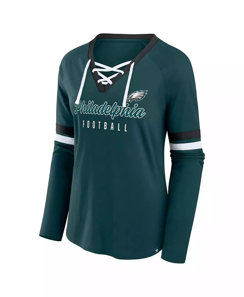 Fanatics Women's Green Philadelphia Eagles Plus Size Won Done Lace-Up V-Neck Long Sleeve T-Shirt 3