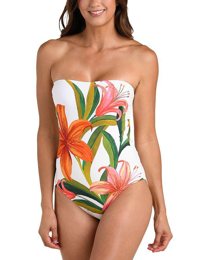 La Blanca Jungle Blossoms Bandeau One Piece Swimsuit