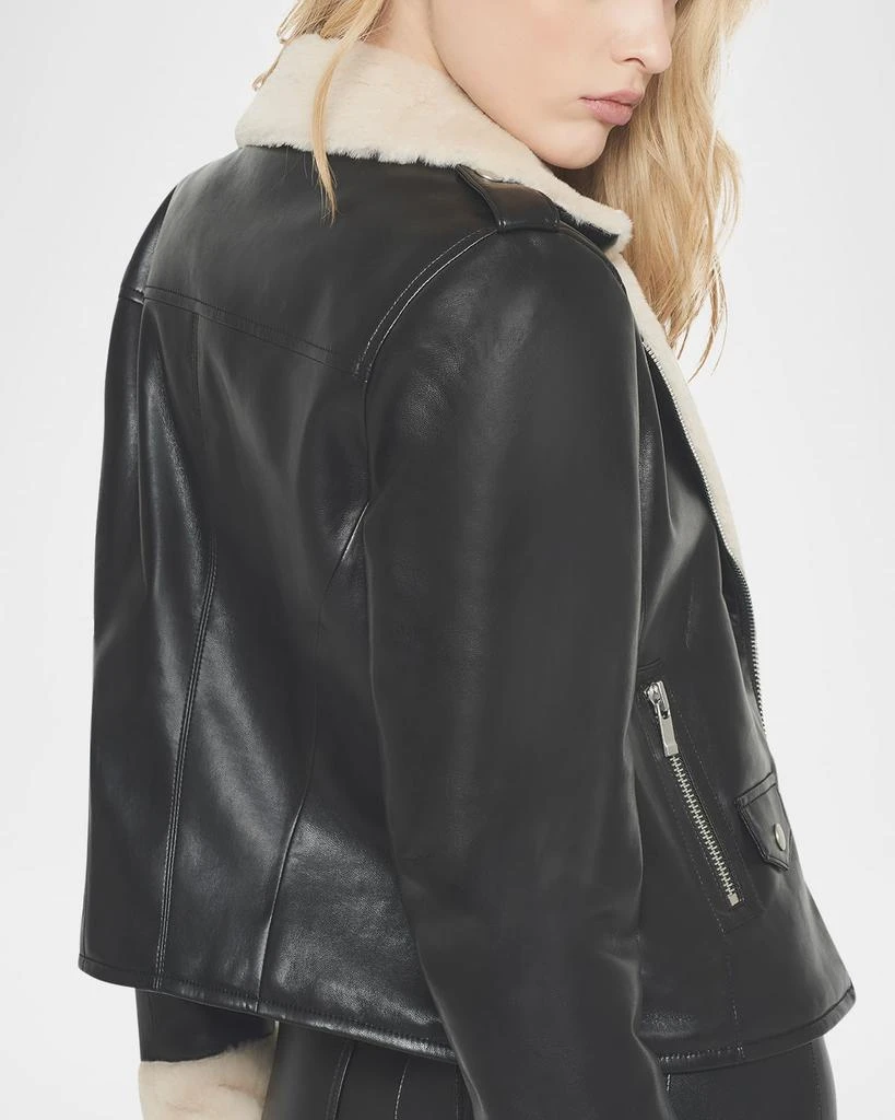 AS by DF Sydney Recycled Leather Moto Jacket with Faux Fur Trim 3