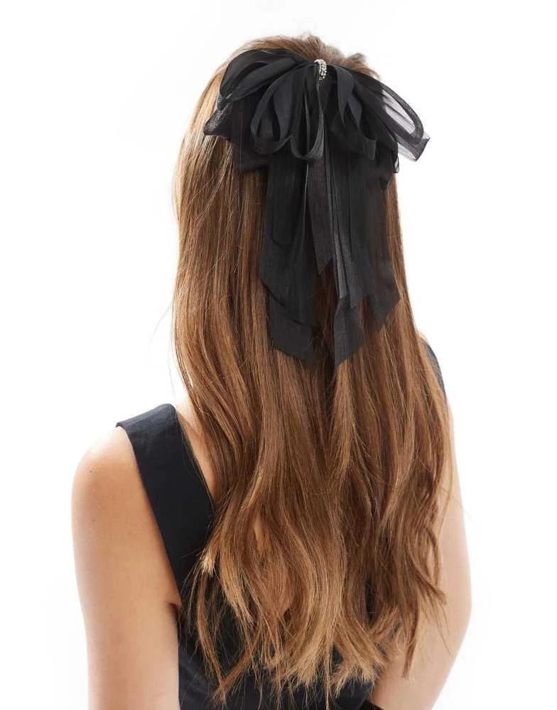 ALDO ALDO ribbon bow hair clip with silver embellishment in black 1