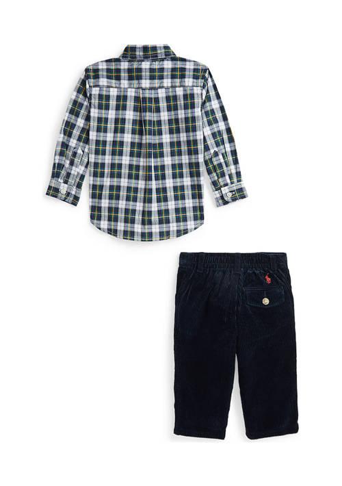 Ralph Lauren Lauren Childrenswear Baby Boys Plaid Poplin Shirt Corduroy Pants Set